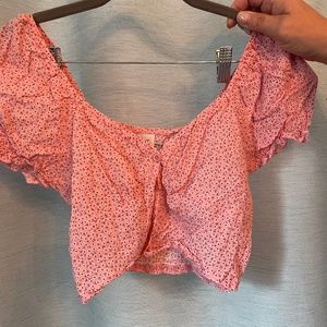 printed button up crop top